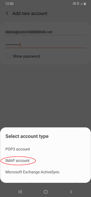 Select POP3 account or IMAP account